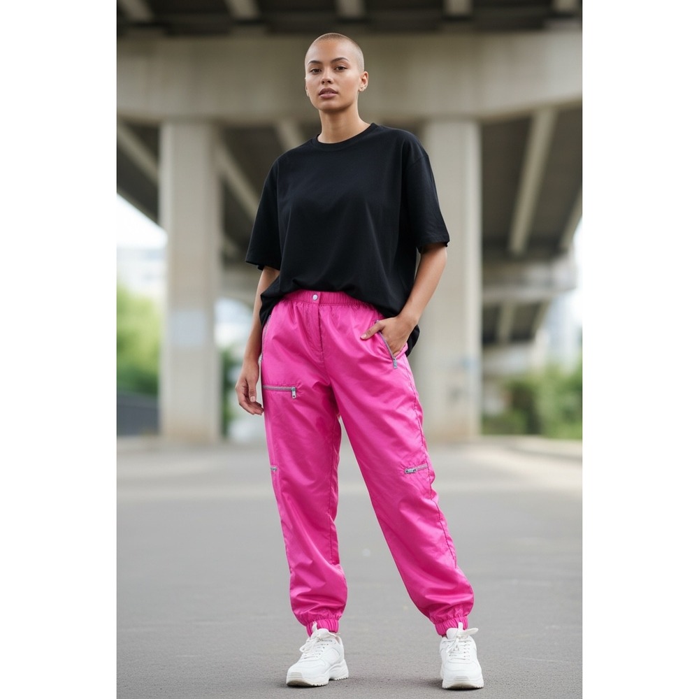 Unbranded Hot Pink Cargo Jogger Pants Multi-Zip Utility Streetwear Pink XL